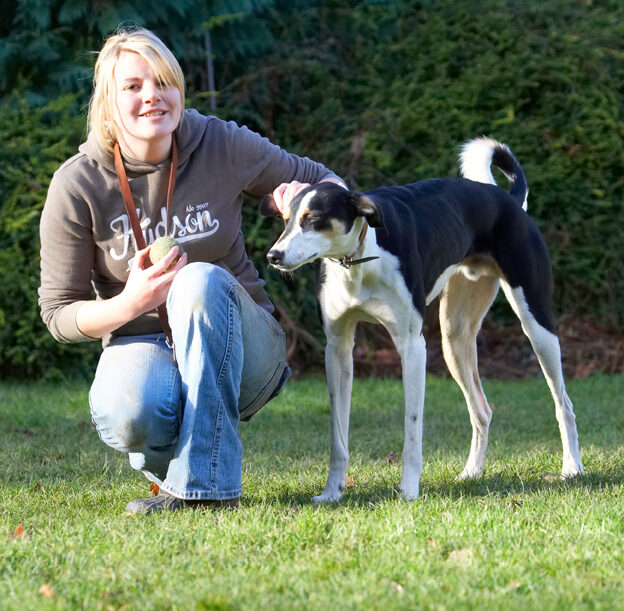 Blonde, Dog, Dogs, Kate, Lurcher, Murphy, Play, Playing, Playtime, Smile, Smiling, Woman